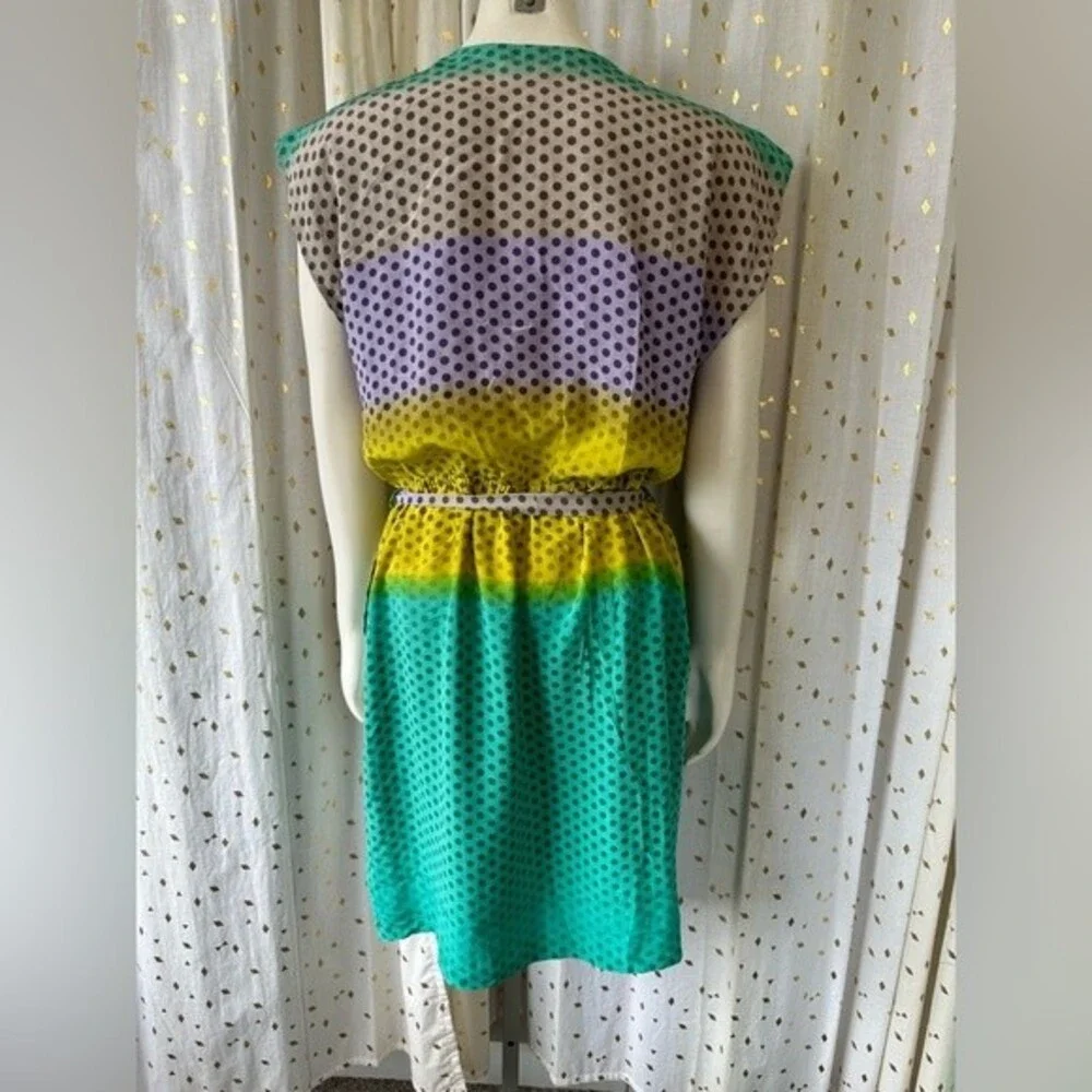 Presley Skye Polka Dot Ombre Silk Surplice V Neck Dress Tie Belt With Pockets L